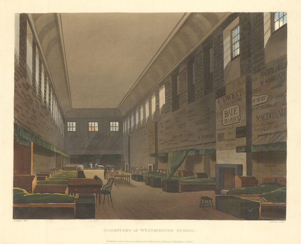 Dormitory of Westminster School. Ackermann's schools 1816 old antique print
